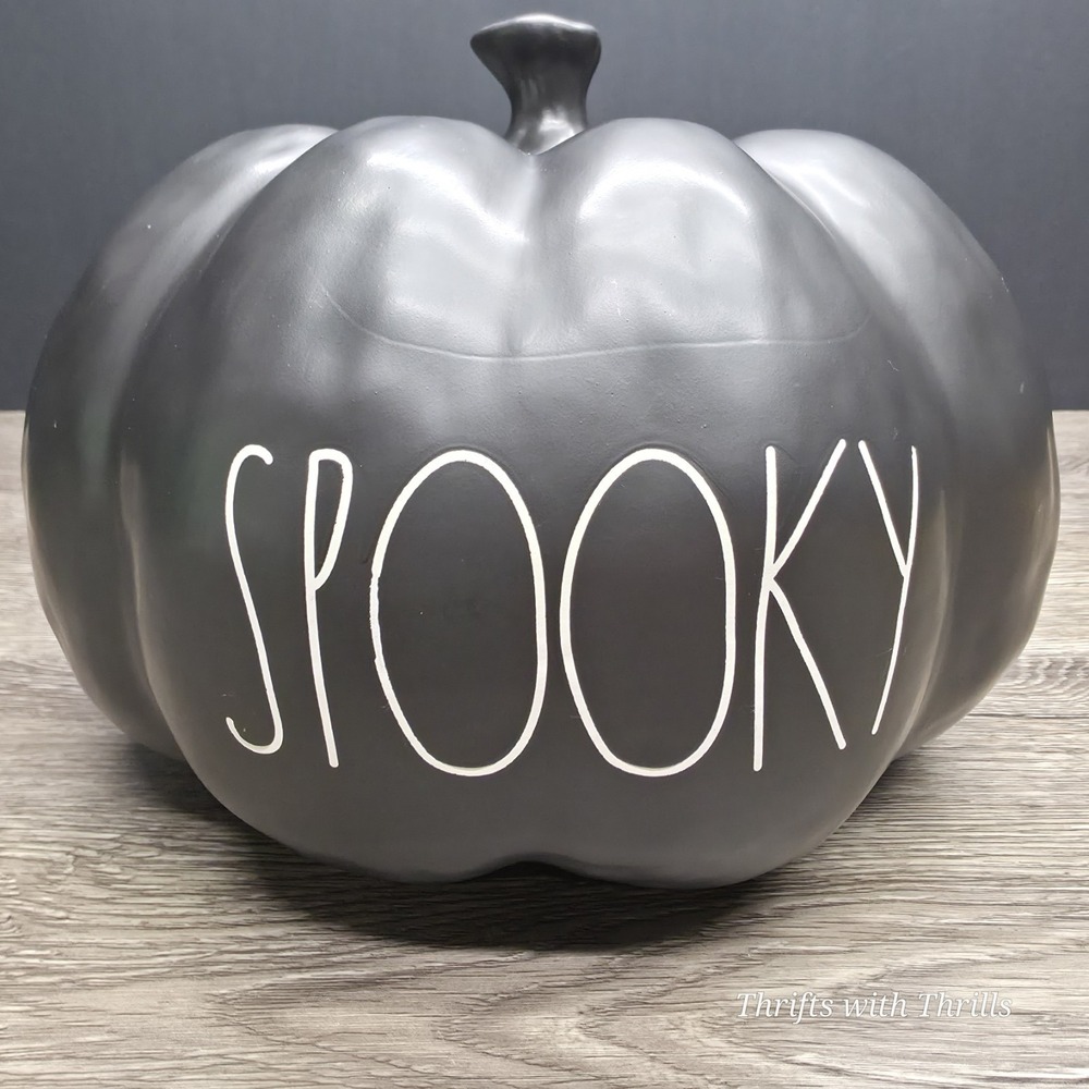 Rae Dunn - "SPOOKY" Pumpkin - Black Ceramic Pumpkin - 7" X 10"‎ Large